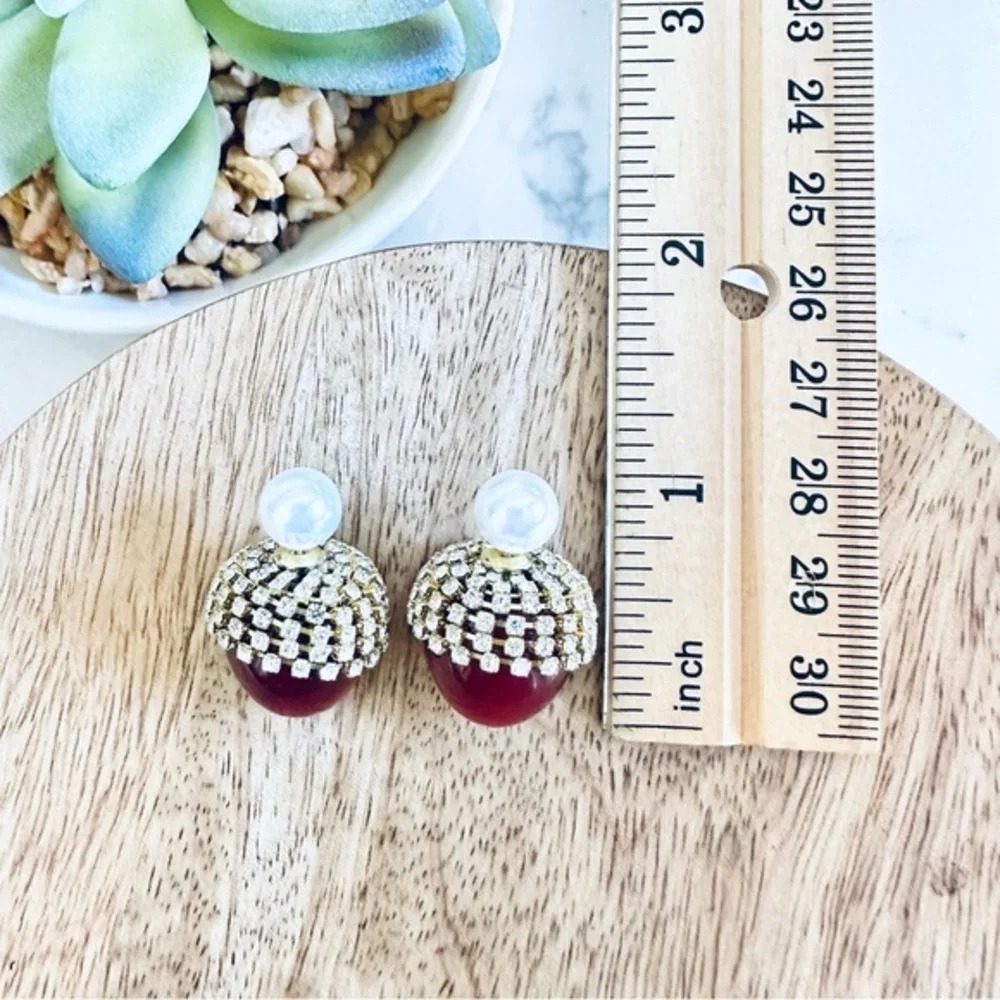2/$30🌵 Resin Acorn Rhinestone Faux Pearl Double Sided Earrings NEW Fall Autumn